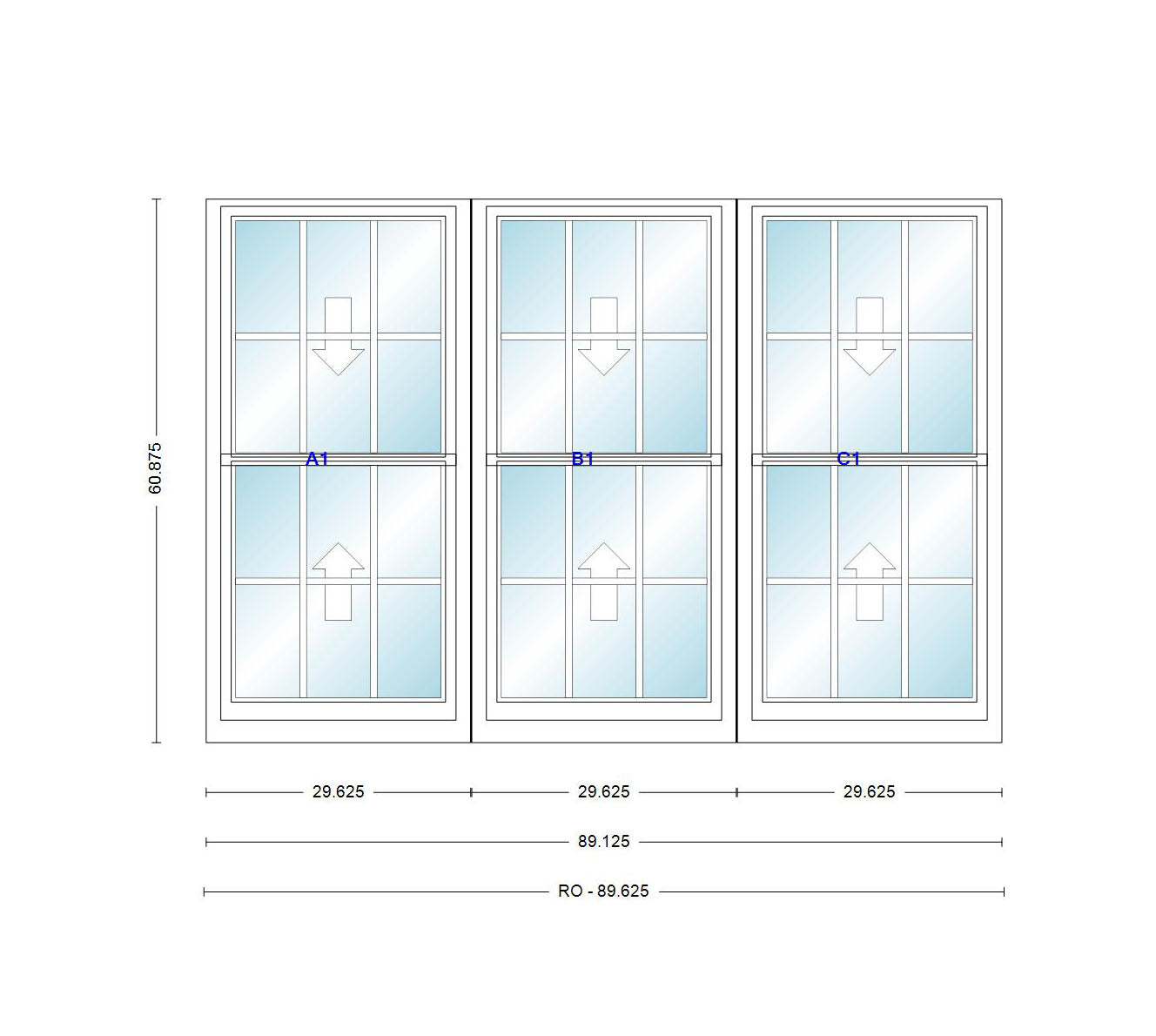 ANDERSEN Windows 400 Series Triple Double Hung Venting Window 891/8